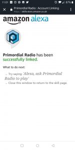 Primordial Radio Alexa Skill - Completed screenshot