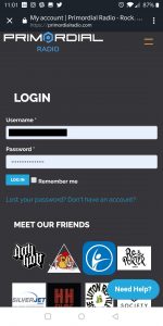 Login to your Primordial Radio Account Screenshot