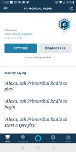 Primordial Radio Alexa Skill - Settings Screenshot